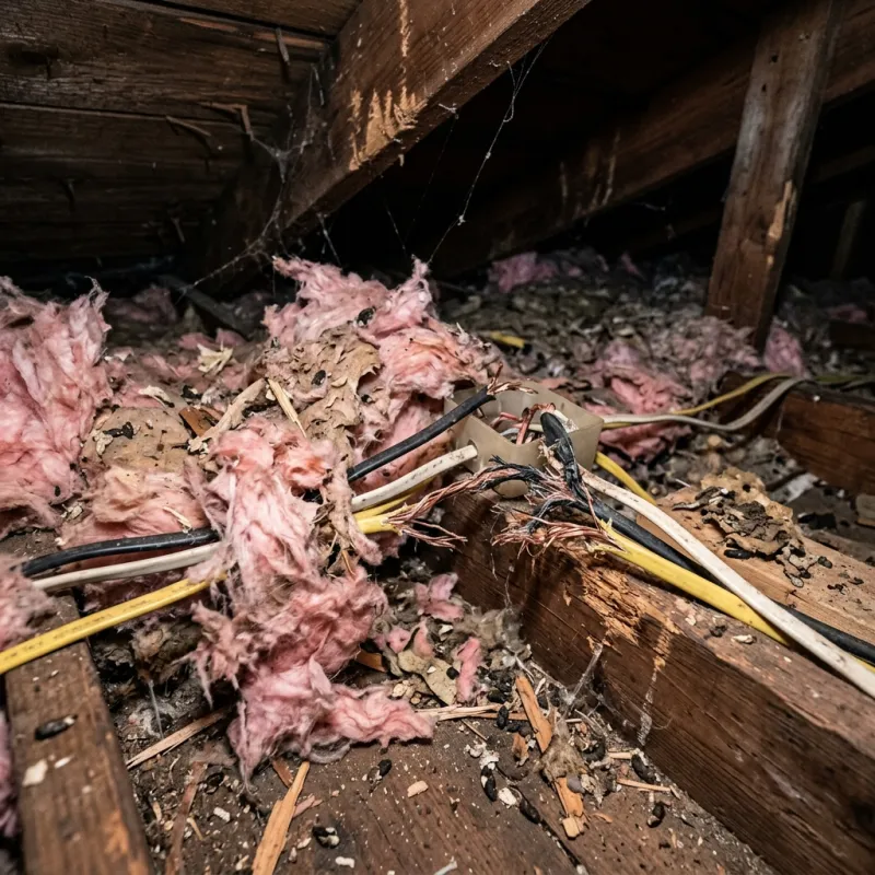 Contaminated ceiling insulation being assessed in a Brighton roof space