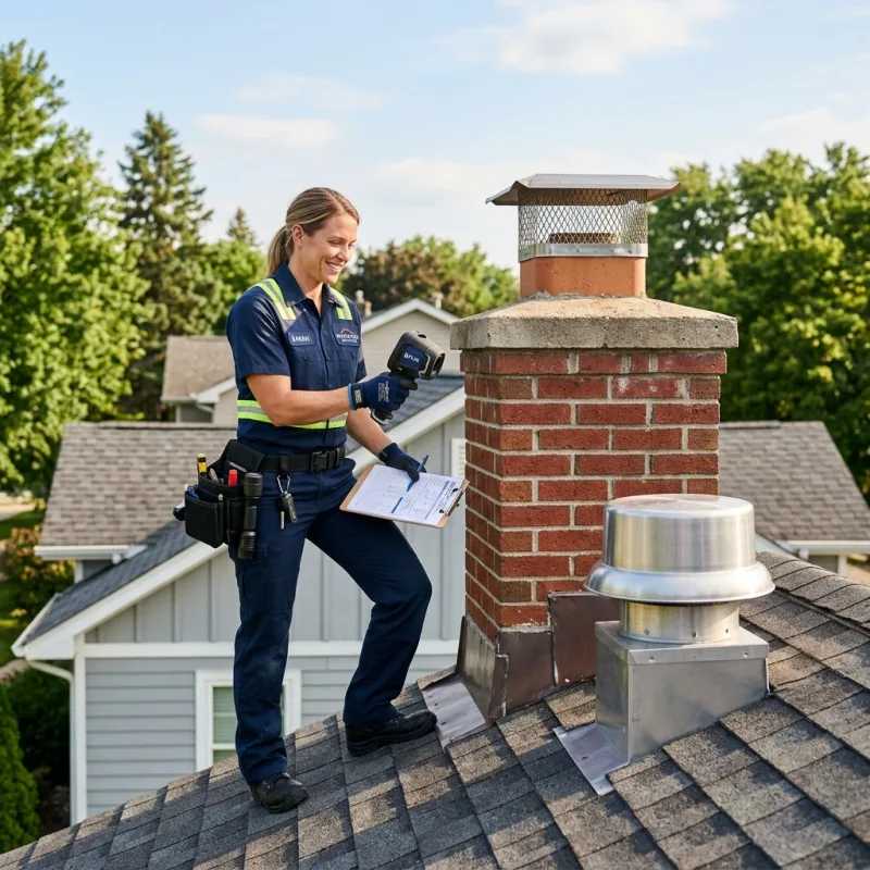 Technician inspecting a Brighton roof cavity and ductwork for a dead bird
