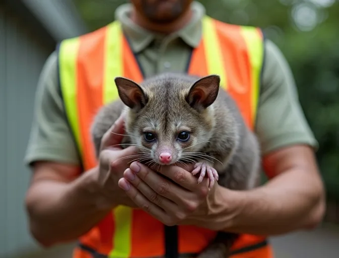 Animal handler safely recovering a deceased possum in Brighton